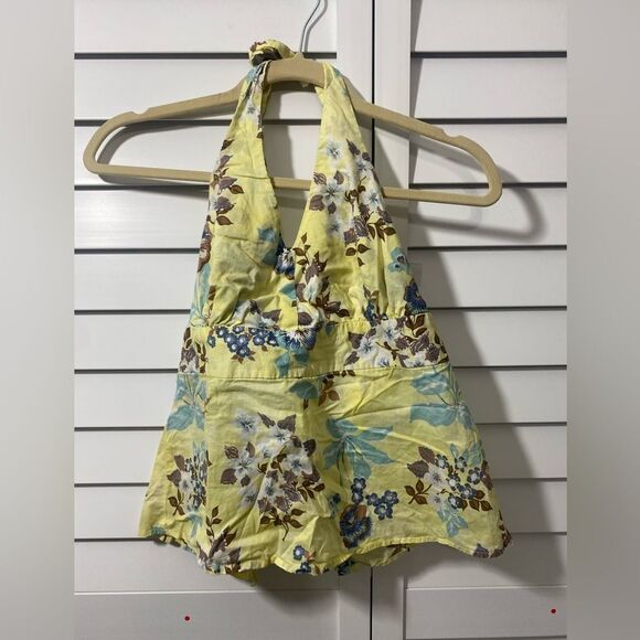 Floral Halter Top in Yellow and Blue - Picture 1 of 4